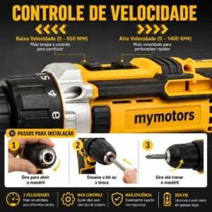 Parafusadeira Furadeira 48v Profissional 2 Baterias Sem Fio - Imagem 7