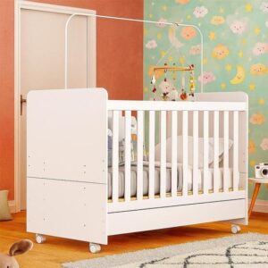 Berço Americano e mini Cama 3 em 1 com colchão incluso e rodízios com 3 ANOS de Garantia Bambino Multimóveis Branco - Imagem 1