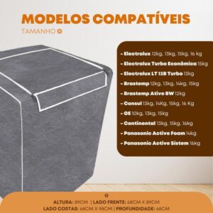 Capa Maquina De Lavar Eletrolux Brastemp 12kg 13kg 15kg 16kg - Vida pratika - Imagem 4