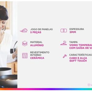 Jogo de Panelas Brinox Cerâmico de Alumínio Vanilla 5 Peças Optima Essentials Ceramic Life - Imagem 3