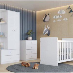 Quarto de Bebê Completo com Guarda-roupa Berço e Cômoda Henn Labirinto Branco - Imagem 1