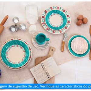 Aparelho de Jantar e Chá 20 Peças Biona de Cerâmica Redondo Branco e Azul Claro Donna Oxford - Imagem 4