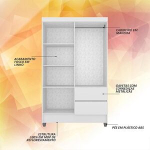 Guarda Roupa Solteiro Bruna 4 Portas Branco FF - A Móveis Arapongas - Imagem 4