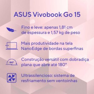 Notebook ASUS Vivobook Go 15 Intel Celeron 4GB RAM 128GB eMMC 15,6" UHD Rosa Windows 11+ Microsoft 365 Personal Office E510KA-BR833WS - Imagem 4