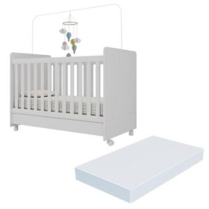 Berço Americano e mini Cama 3 em 1 com colchão incluso e rodízios com 3 ANOS de Garantia Bambino Multimóveis Branco - Imagem 2