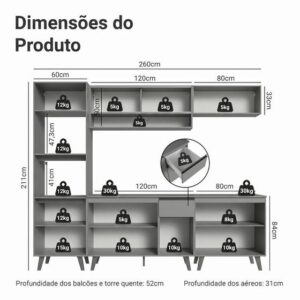 Armário de Cozinha Completa 260cm Cinza Nice Madesa 01 - Imagem 3