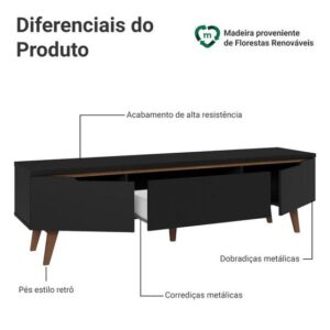 Rack para Sala TV até 75 Polegadas 2 Portas 1 Gaveta Reims Madesa - Imagem 4