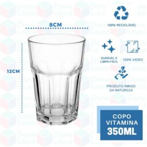 Copo de Vidro 350ml Vitamina Transparentes Drink 12 Unidades - DONA LAURA - Imagem 4