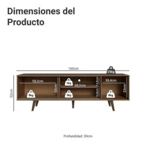 Rack Madesa Dubai para TV até 65 Polegadas com Pés - Rustic/Preto/Rustic - Imagem 3