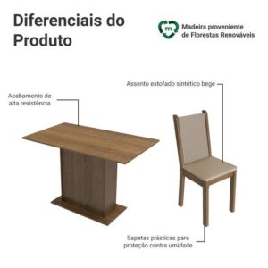 Conjunto Sala de Jantar Madesa Talita Mesa Tampo de Madeira com 4 Cadeiras - Imagem 4