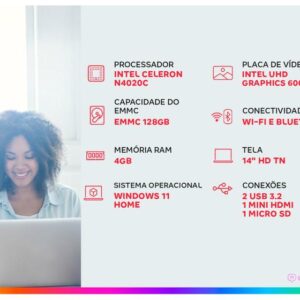 Notebook Multi Ultra UB251 4GB RAM 128GB eMMC 14" HD Windows 11 UB251 + Mouse Sem Fio - Imagem 3