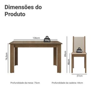 Conjunto Sala de Jantar Mesa Tampo de Vidro 6 Cadeiras Heloísa Madesa - Imagem 3
