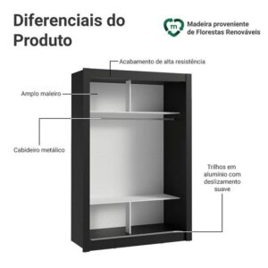 Guarda-Roupa Solteiro Madesa Denver 2 Portas de Correr com Espelho - Imagem 4