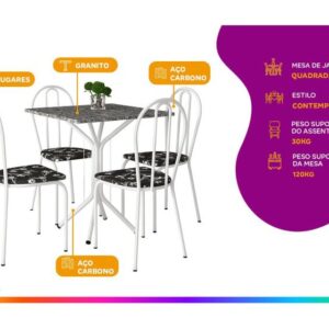 Mesa de Jantar 4 Cadeiras Quadrada Branca Artefamol America Thais - Imagem 4