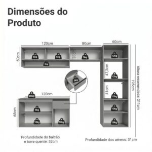 Armário de Cozinha Completa Suspenso 260cm Cinza Nice Madesa 10 - Imagem 3