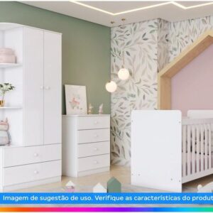 Quarto de Bebê Completo com Guarda-roupa Berço e Cômoda Henn Labirinto Branco - Imagem 3