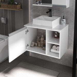 Gabinete armario banheiro virtus 60cm + cuba soprepor + espelheira branco inteiro - MOVEIS JOIA - Imagem 4