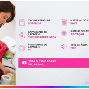 Lavadora de Roupas Electrolux 15kg Cesto Inox 11 Programas de Lavagem Branco Premium Care Jet&Clean e Time Control LEC15 - Imagem 2