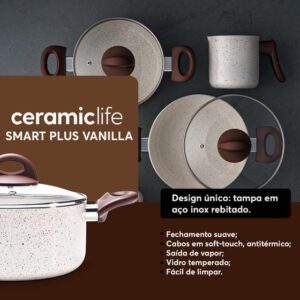 Jogo de Panelas Brinox Antiaderente Ceramic Life 5 Peças Smart PLus Vanilla - Imagem 3