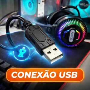 Fone de Ouvido Gamer RGB PRO USB com LED e Microfone Alta Qualidade Delta - Imagem 3