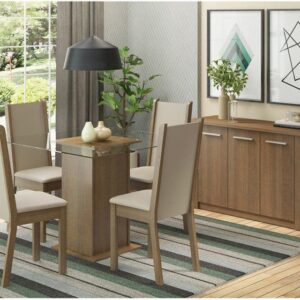 Conjunto Sala de Jantar Madesa Aline Mesa Tampo de Vidro com 4 Cadeiras - Imagem 2