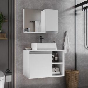 Gabinete armario banheiro virtus 60cm + cuba soprepor + espelheira branco inteiro - MOVEIS JOIA - Imagem 1