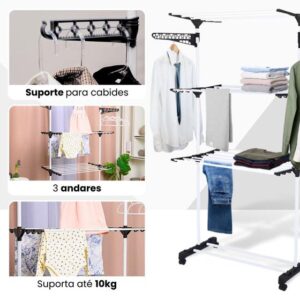Varal De Chão Vertical Para Roupas 3 Andares Dobrável Portátil Grande - KONTUZ - Imagem 3