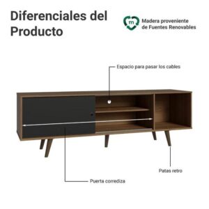 Rack Madesa Dubai para TV até 65 Polegadas com Pés - Rustic/Preto/Rustic - Imagem 4