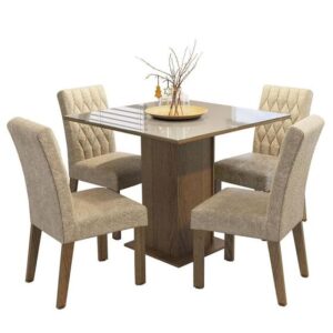 Conjunto Sala de Jantar Mesa Tampo de Vidro 4 Cadeiras Rustic/Crema/Imperial Anaju Madesa - Imagem 2