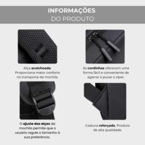 Mochila Executiva Notebook Slim Faculdade Trabalho Viagem Passeio Reforçada com Porta USB 15,6'' - Madz - Imagem 4