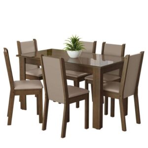 Conjunto Sala de Jantar Mesa Tampo de Vidro 6 Cadeiras Heloísa Madesa - Imagem 2