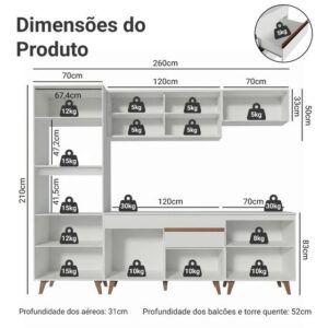 Cozinha Completa Madesa Reims 260002 com Armário e Balcão - Branco - Imagem 3