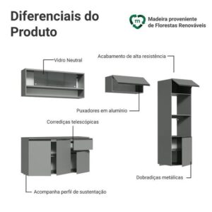 Armário de Cozinha Completa Suspenso 260cm Cinza Nice Madesa 10 - Imagem 4