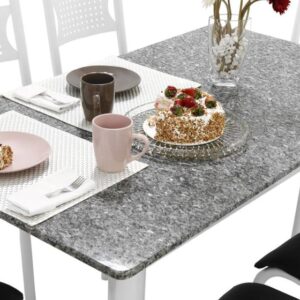 Mesa de Jantar 6 Cadeiras Retangular Aço Tampo Granito Poeme Ciplafe - Imagem 4