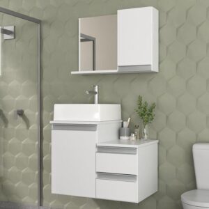 Conjunto Gabinete Banheiro CROSS 60cm - Gabinete + Cuba + Espelheira - MOVEIS JOIA - Imagem 1