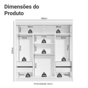 Guarda-Roupa Casal Madesa Reno 3 Portas de Correr com Espelho - Imagem 3