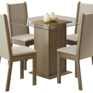 Conjunto Sala de Jantar Madesa Aline Mesa Tampo de Vidro com 4 Cadeiras - Imagem 1
