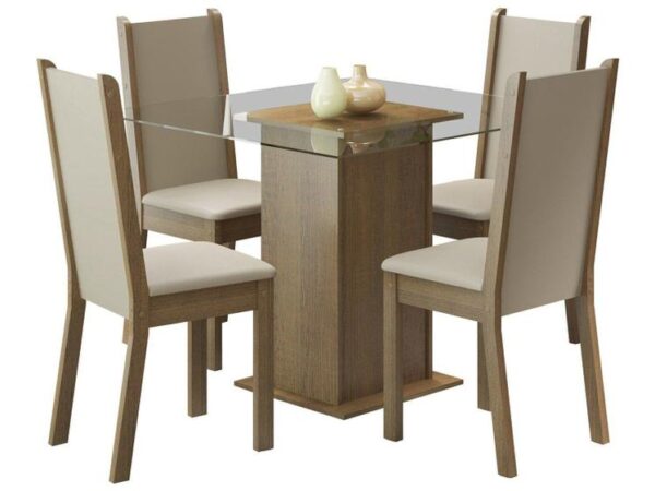Conjunto Sala de Jantar Madesa Aline Mesa Tampo de Vidro com 4 Cadeiras