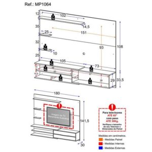 Painel Linea para TV até 65 Polegadas 1 Porta e Prateleiras Multimóveis MP1064 - Imagem 3
