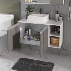 Conjunto de Gabinete Banheiro 80cm com Cuba e Espelheira - - MOVEIS JOIA - Imagem 4