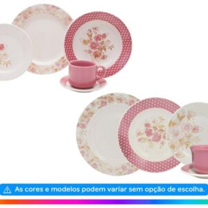 Aparelho de Jantar Chá 30 Peças Biona Cerâmica Redondo Rosa Donna AE30-5160 Oxford - Imagem 2