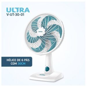 Ventilador de Mesa Ultra V-UT-30-01 30cm 6 Pás 3 Velocidades Branco e Azul - Imagem 4