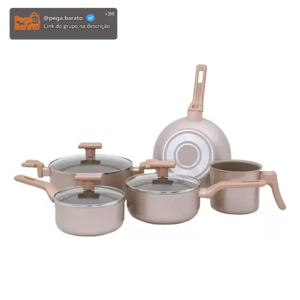 Conjunto De Panelas Sartin Champagne 5 Peças Cerâmica Mimo Style