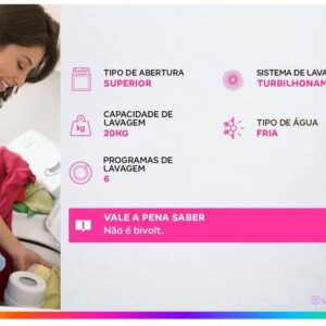 Lavadora de Roupas Suggar 20kg 6 Programas de Lavagem Branca Lavamax Eco LE2002BR - Imagem 2