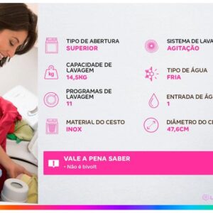 Lavadora de Roupas Electrolux 14,5kg Preta Cesto Inox 11 Programas de Lavagem LEP15 - Imagem 2