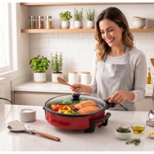 Panela Elétrica Multifuncional Grill Redonda Mondial Multicook Red PE-28 1200W 3L - Imagem 2