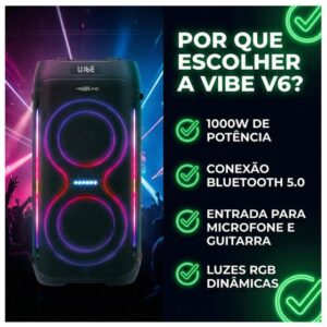 Caixa de Som PartyBox Bluetooth Vivensis Vibe Sound V6 Party 1000W USB - Imagem 3