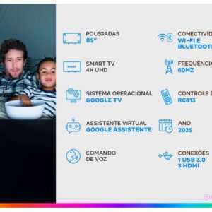 Smart TV 85" TCL 4K UHD QLED 85P7K Google TV AiPQ Google Assistente 3 HDMI 1 USB - Imagem 2