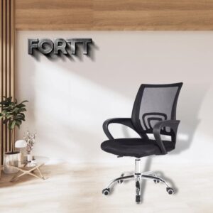 Cadeira de Escritório Secretária Base Cromada com Rodinha Fortt Roma Preta - CSF06-P - Imagem 2