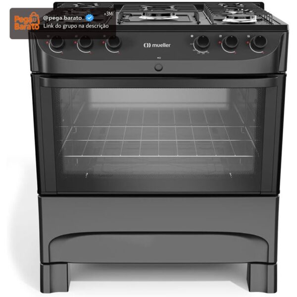 Fogão Mueller 5 Bocas com Mesa Esmaltada Preto Fosco MFI5BC - Bivolt
